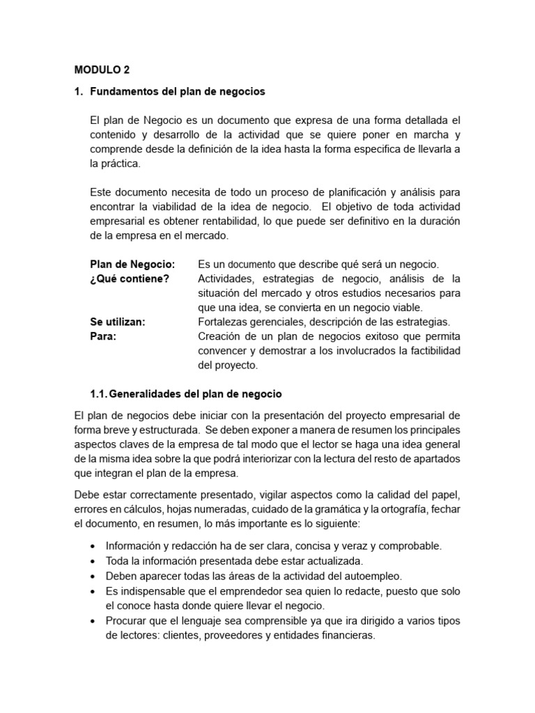 Fundamentos del Plan de Negocios | PDF | Plan de negocios | Análisis FODA