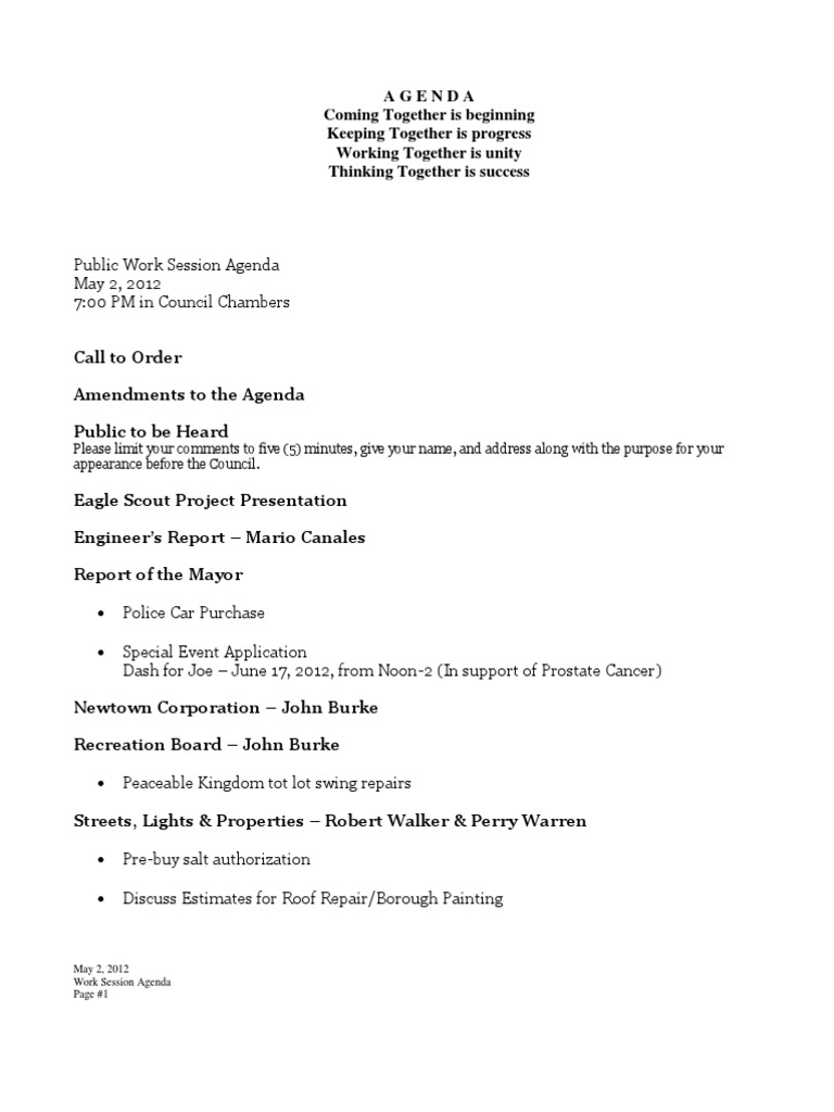 May 2 Newtown Work Session | PDF