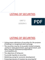 Listing of Securities