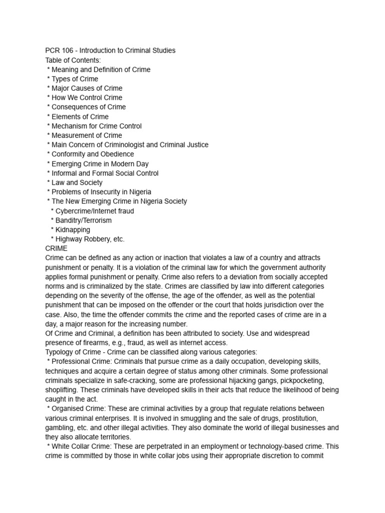 Understanding Crime: Types & Causes | PDF | Crimes | Crime & Violence