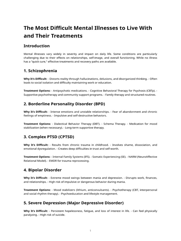 Challenging Mental Illnesses & Treatments | PDF | Mental Disorder ...