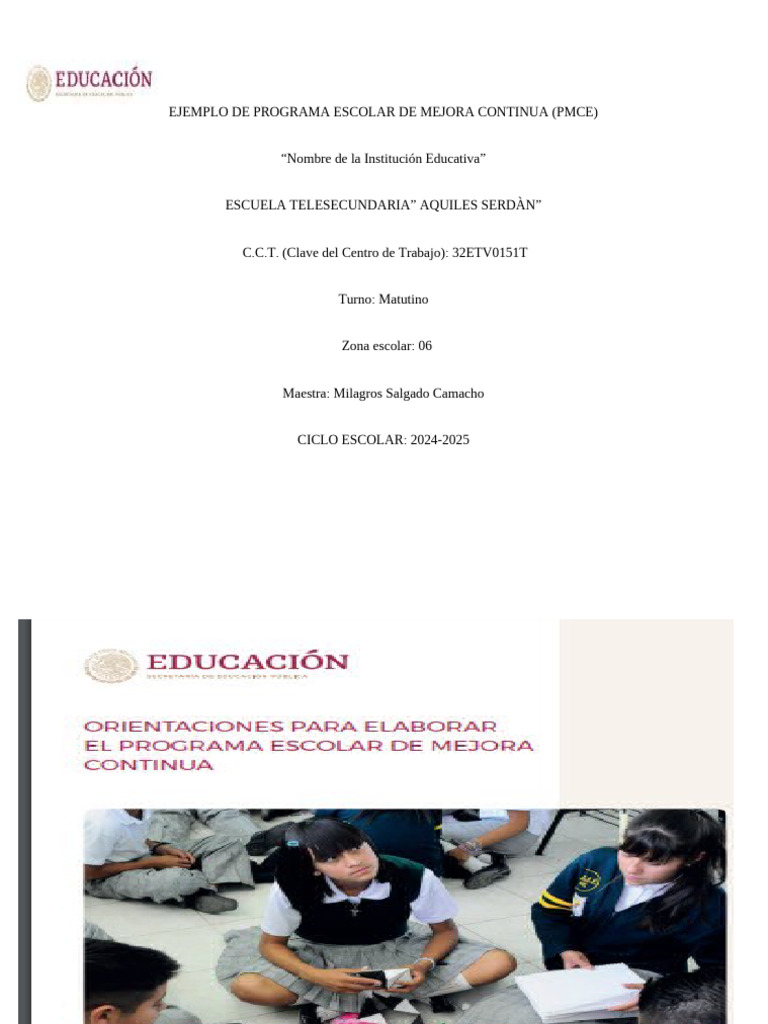 Programa Escolar de Mejora Continua 2024-2025 | PDF | Enseñando | Maestros