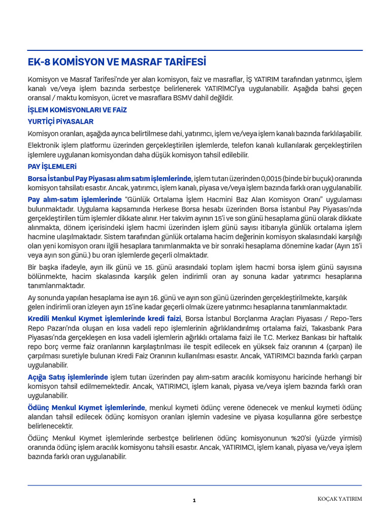 Komisyon Ve Masraf Tarifesi3 | PDF