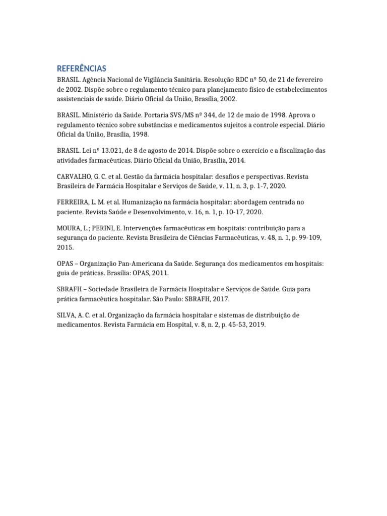 Referências sobre Farmácia Hospitalar | PDF
