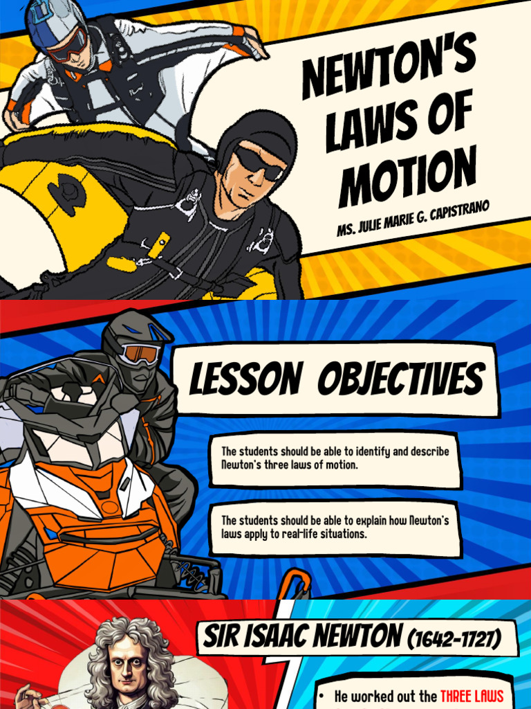 Newton's Laws of Motion Educational Presentation in Colored Comics and ...