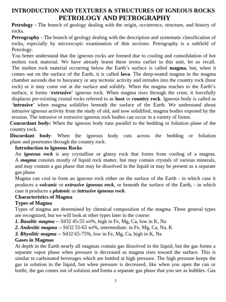 Geol 206 Igneous Petrology Note2023 | PDF | Magma | Igneous Rock