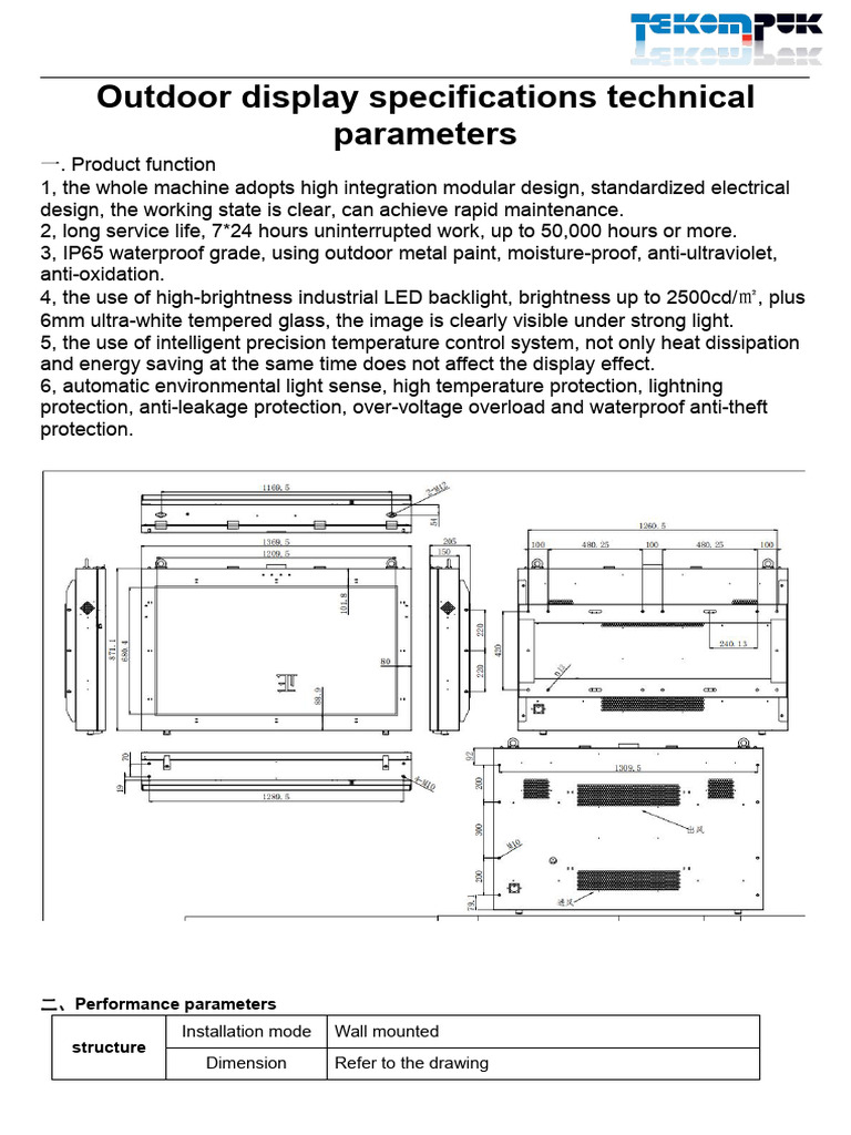 Outdoor Display Technical Specifications | PDF | Backlight | Liquid ...