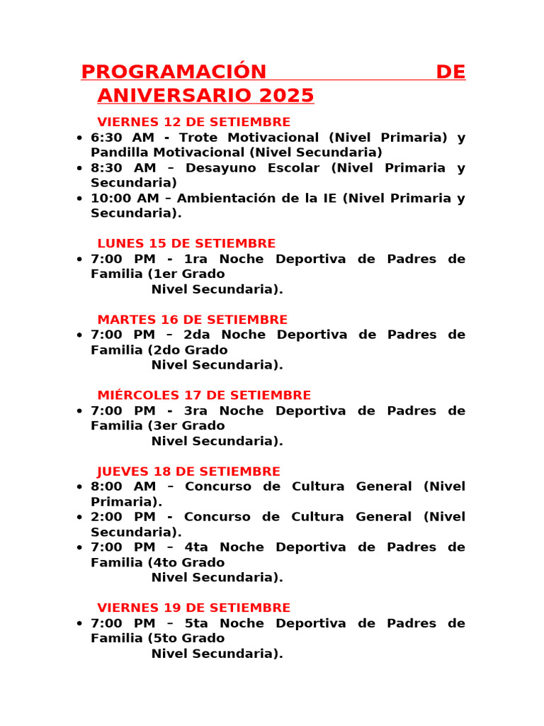 Programa Aniversario 2025 Ponazapa | PDF