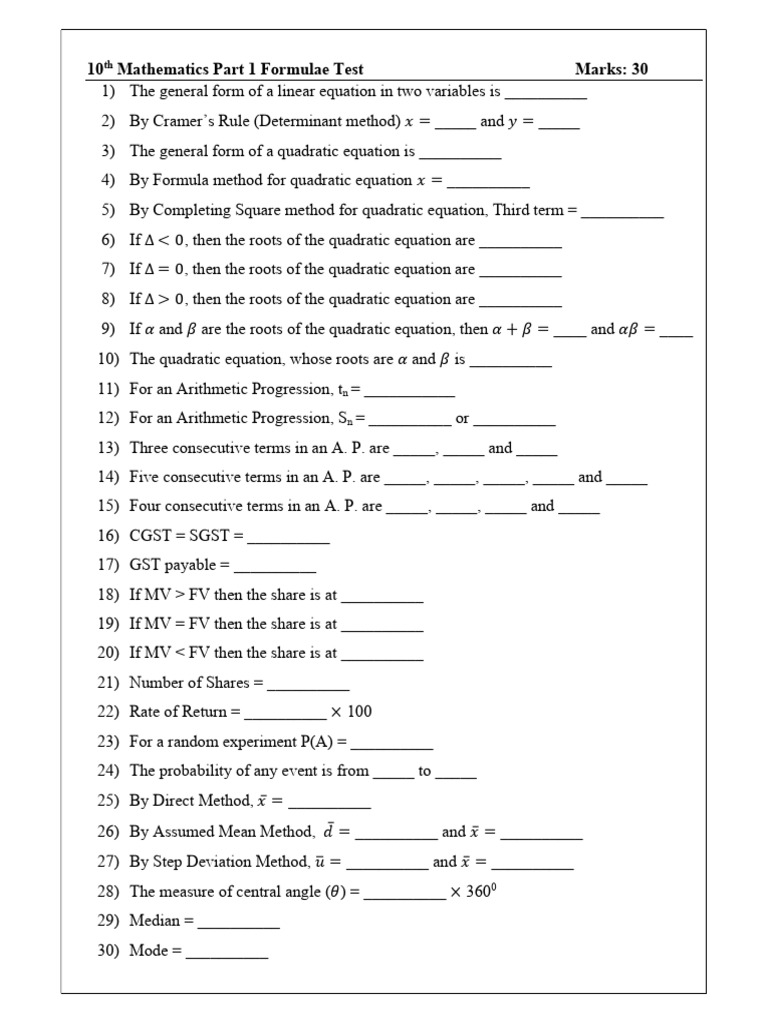 M1 Formulae | PDF