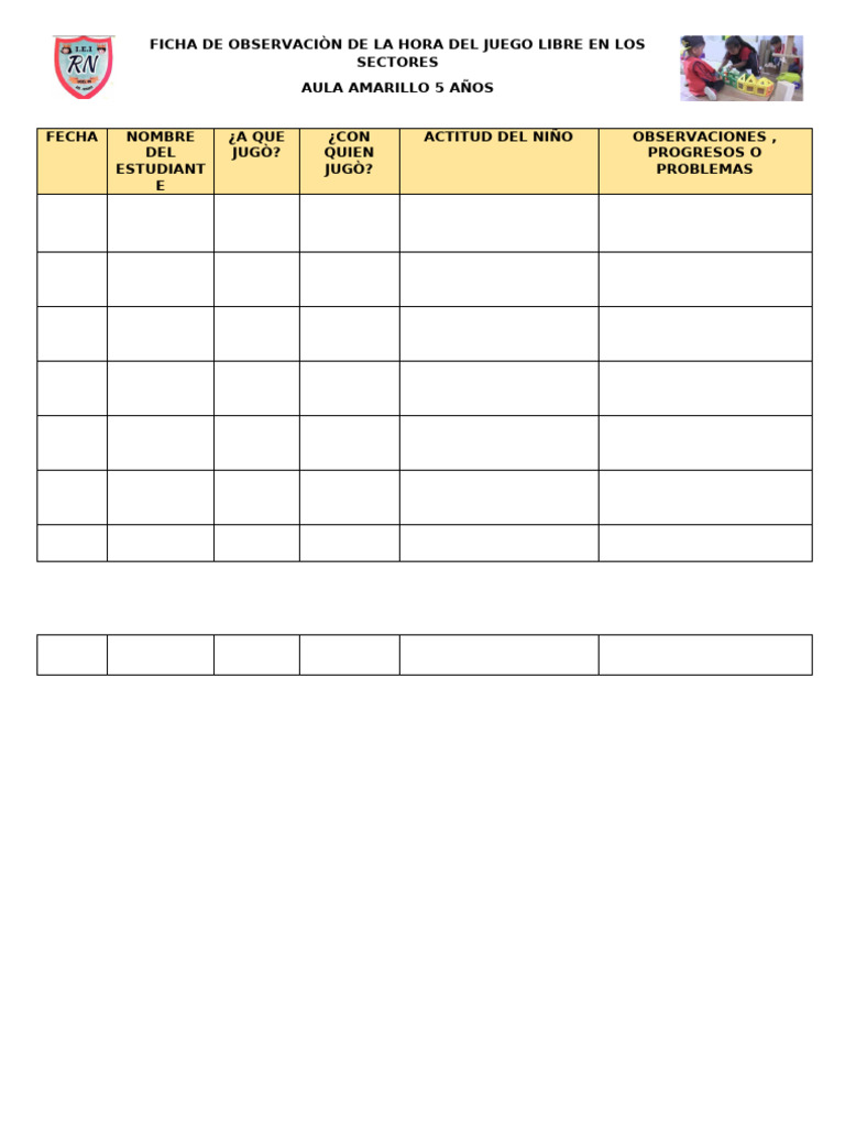 Ficha de Observaciòn de La Hora Del Juego Libre en Los Sectores | PDF