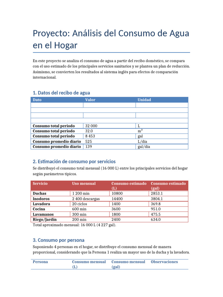 Análisis y Reducción del Consumo de Agua | PDF | Ingeniería Ambiental ...