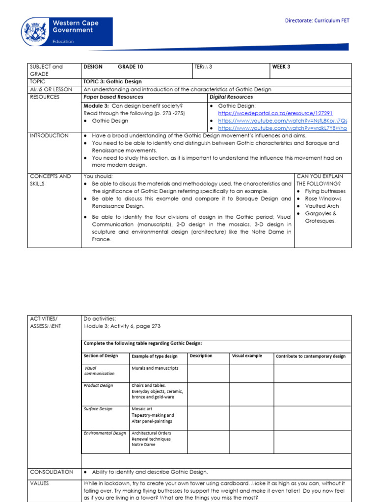 Design Grade 10 Term 3 Week 3 - 2020 | PDF | Gothic Architecture | The Arts