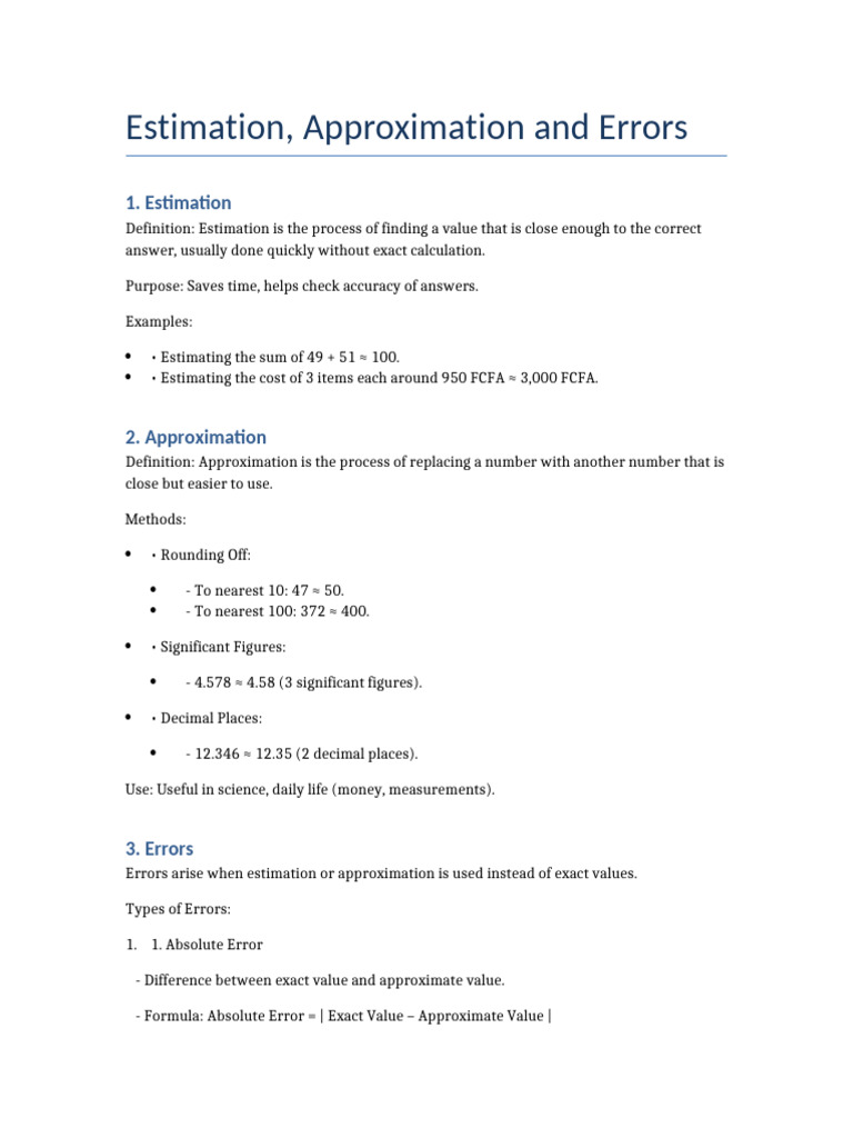 Estimation Approximation Errors Pdf
