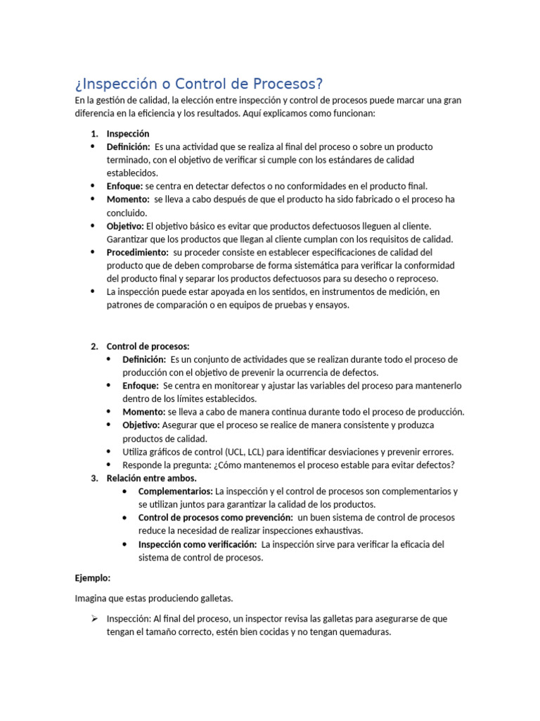 Inspección vs Control de Procesos en Calidad | PDF | Calidad (comercial ...
