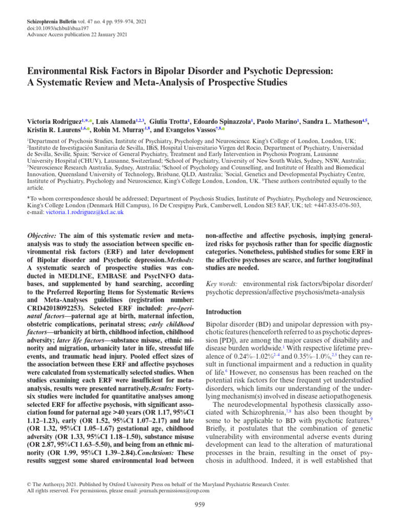 Environmental Risks in Bipolar Disorder | PDF | Psychosis | Mental Disorder