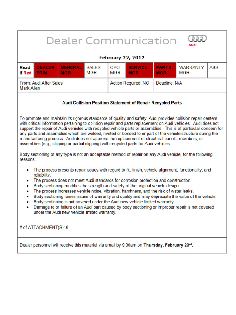 Audi Recycled Parts Statement | PDF