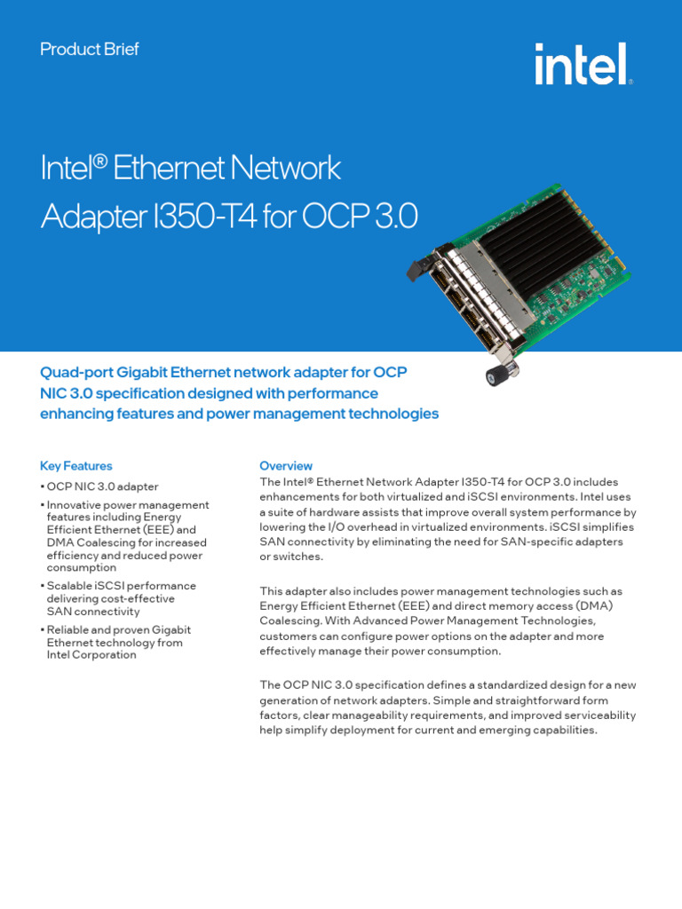 Intel I350-T4 OCP NIC 3.0 Features | PDF | Network Interface Controller ...