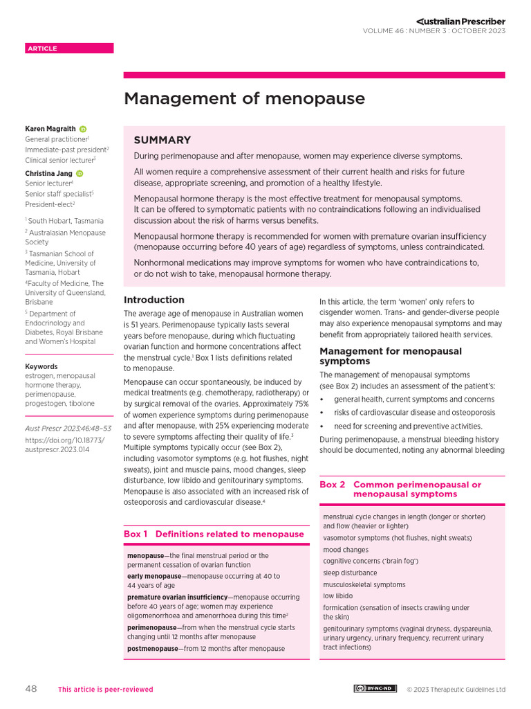 Effective Management of Menopausal Symptoms | PDF | Menopause | Hormone ...