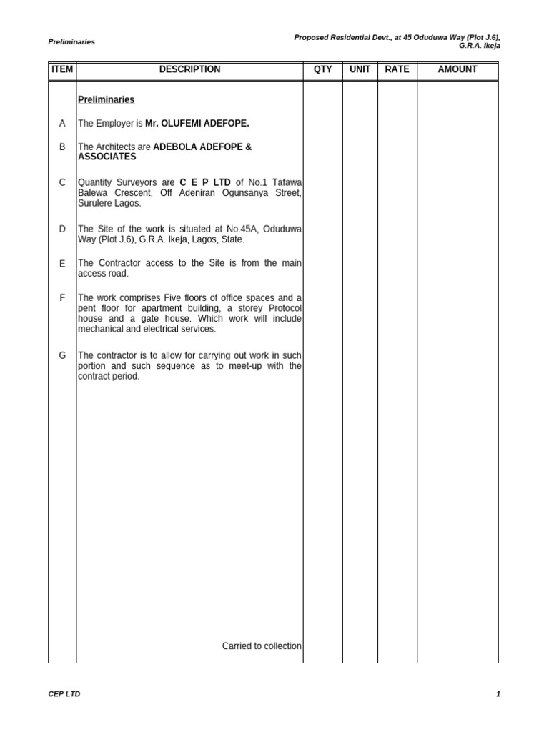 Simplified BOQ for Residential Development | PDF | Percentage | Legal ...
