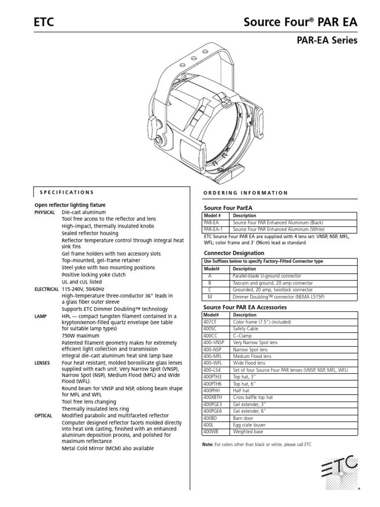 Source Four PAR EA Lighting Fixture | PDF | Lighting | Mirror