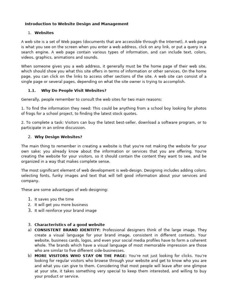 Website Design and Management Overview | PDF | World Wide Web ...