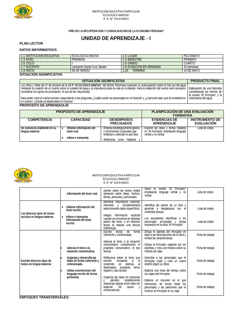 Unidades de Aprendizaje - I Bimestre 2025 - Primaria | PDF ...