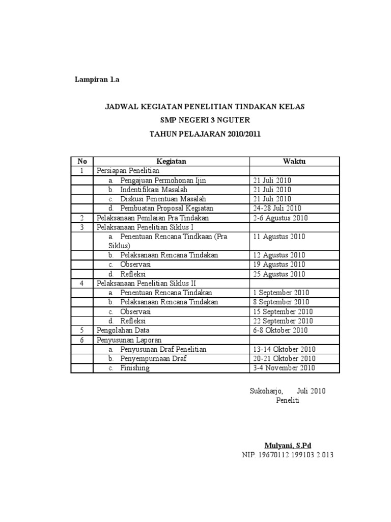 Jadwal Kegiatan Ptk