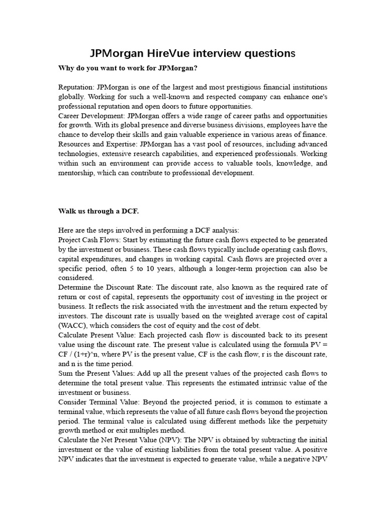 JPMorgan Interview Questions Guide | PDF | Net Present Value ...