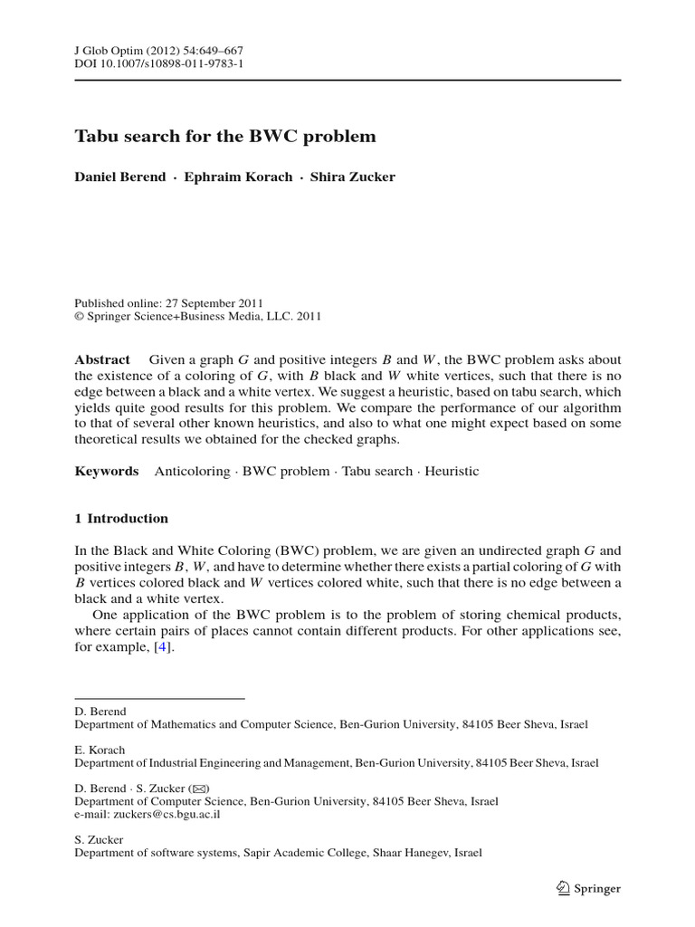 Tabu Search for BWC Problem Optimization | PDF | Vertex (Graph Theory ...
