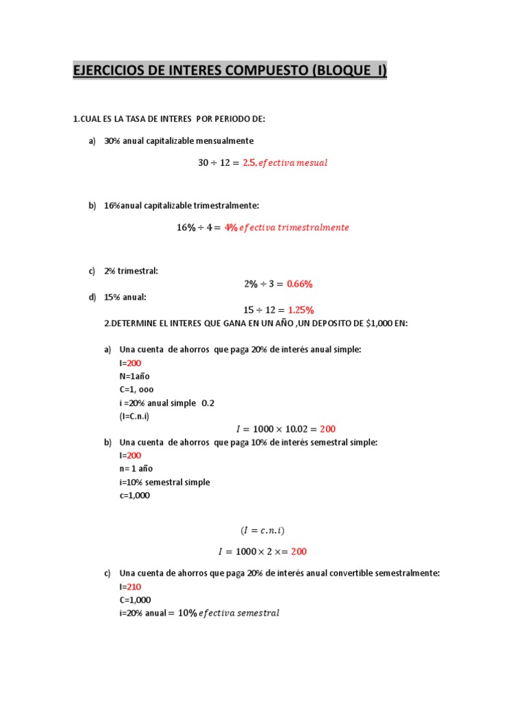 Ejercicios De Interes Compuesto Interes Matematicas Aplicadas
