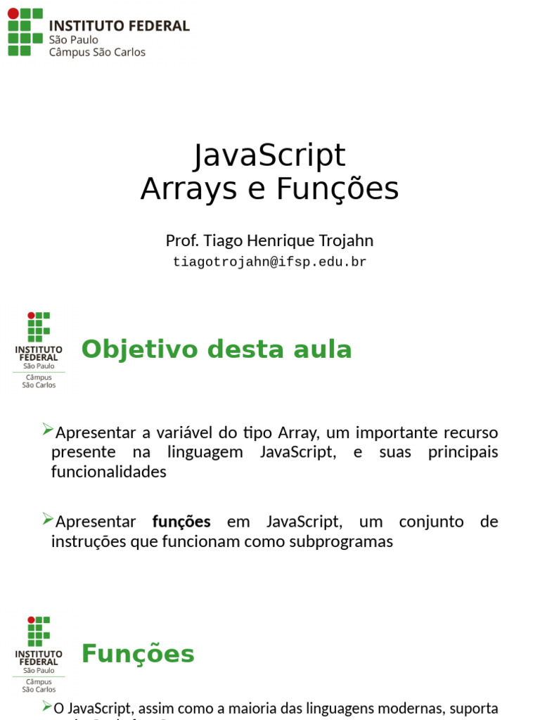 Funções e Arrays em JavaScript | PDF | Script Java | Escopo (Ciência da ...