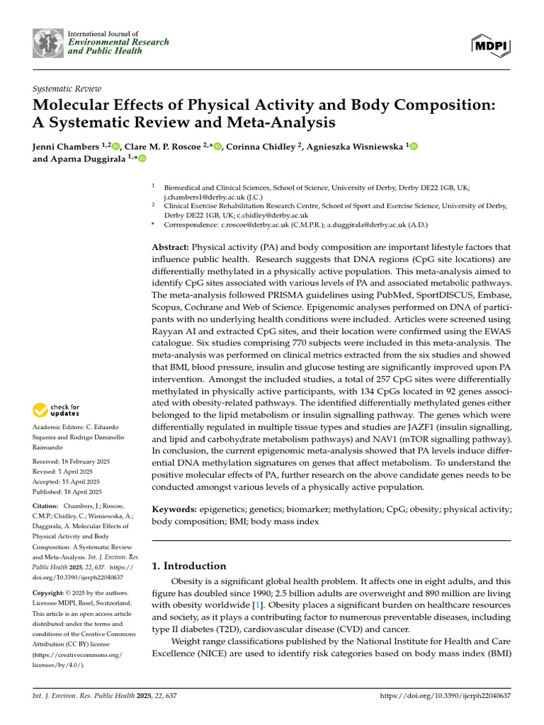 Molecular Impact of Exercise on DNA Methylation | PDF | Epigenetics ...