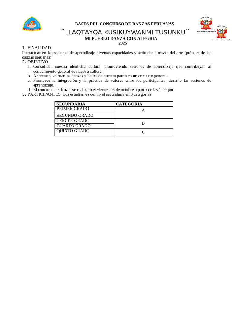 Concurso de Danzas Peruanas 2025 | PDF | Bailes | Maestros