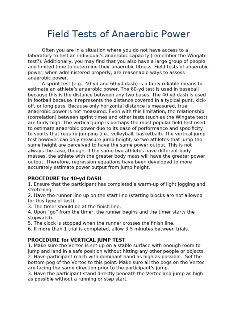 Field Tests of Anaerobic Power | PDF