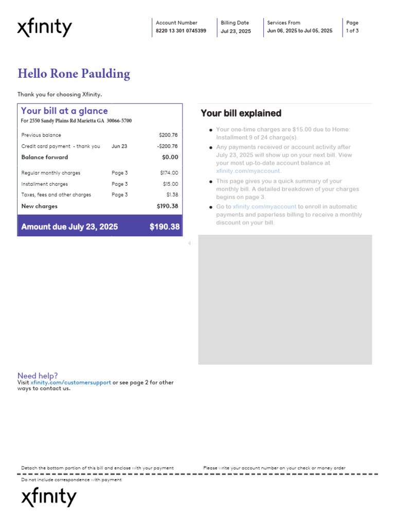 Xfinity Bill Summary and Access Info | PDF | Money | Service Industries