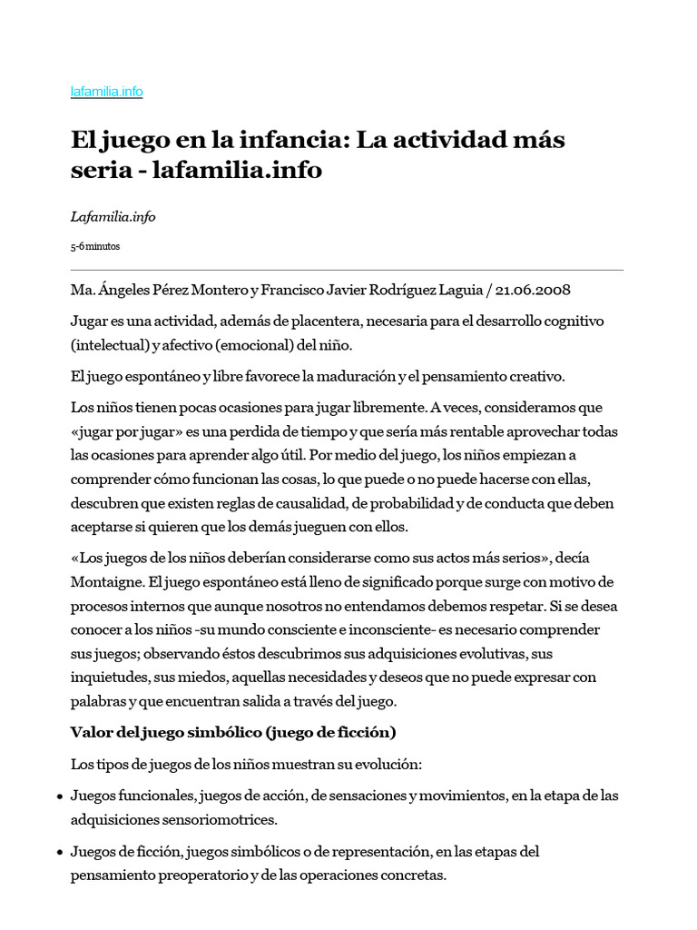 Importancia del juego en la infancia | PDF | Pensamiento | Aprendizaje