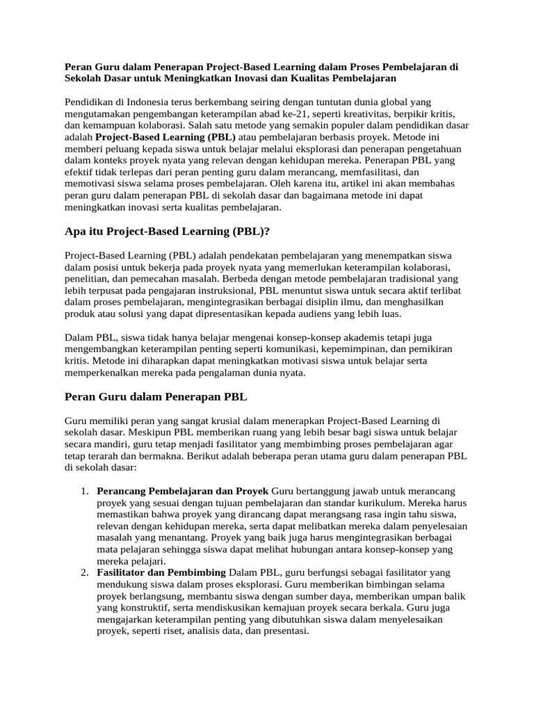 Peran Guru dalam Project-Based Learning | PDF