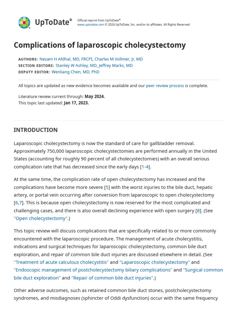 Complications of Laparoscopic Cholecystectomy - UpToDate | PDF ...