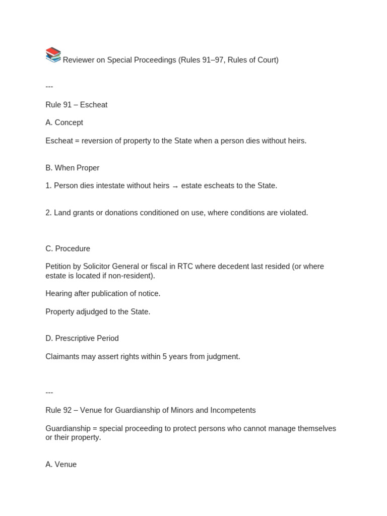 Reviewer On Special Proceedings-Rule91-97 | PDF | Legal Guardian ...