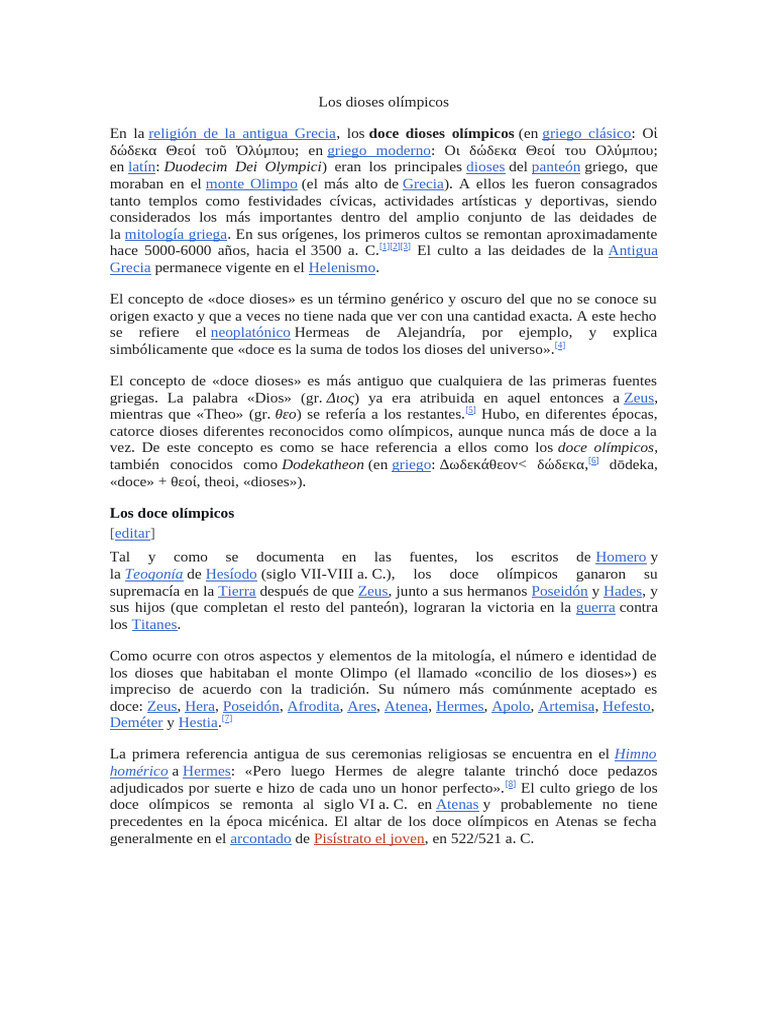 Culto a los Doce Dioses Olímpicos | PDF | Doce olímpicos | Concepciones ...