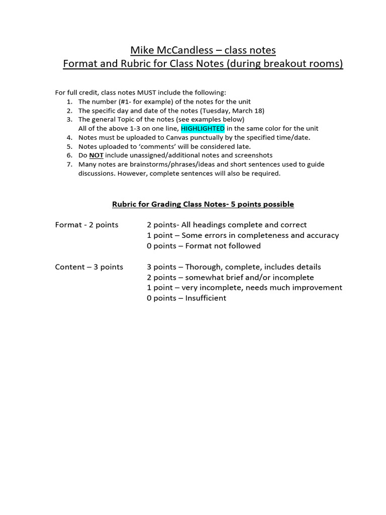 Class Notes Format and Grading Rubric | PDF | Organic Farming | Agriculture