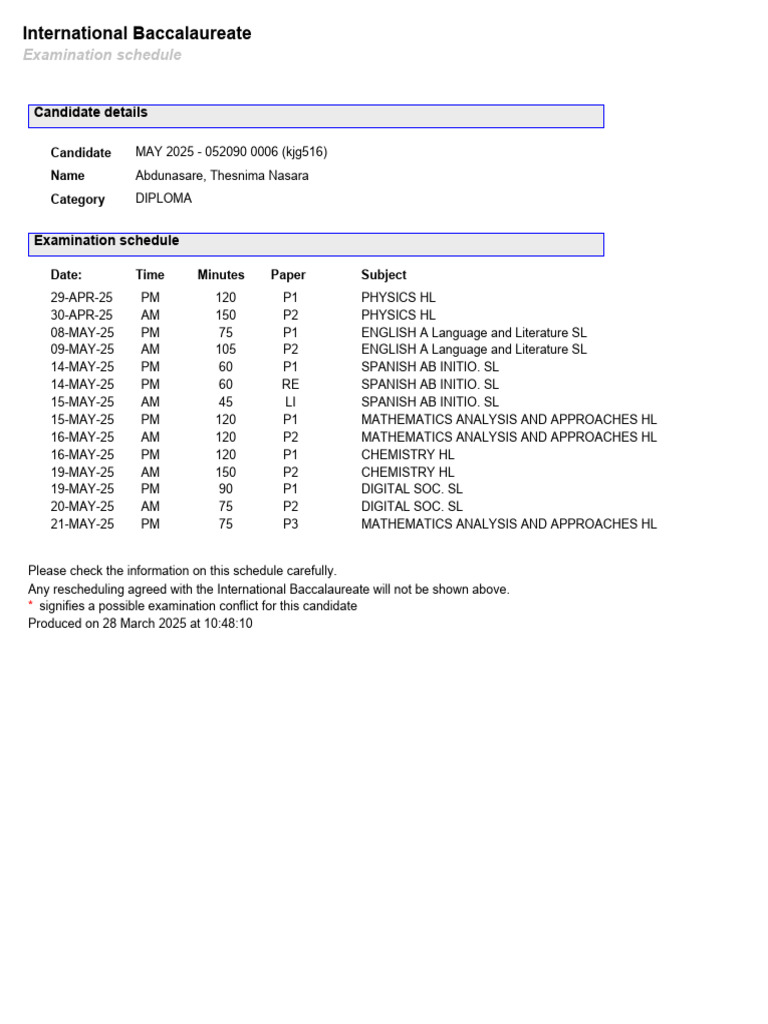 May 2025 IB Exam Schedule | PDF