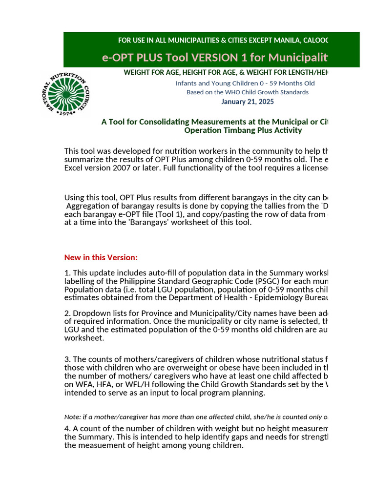 e-OPT Plus Tool for Child Nutrition Data | PDF