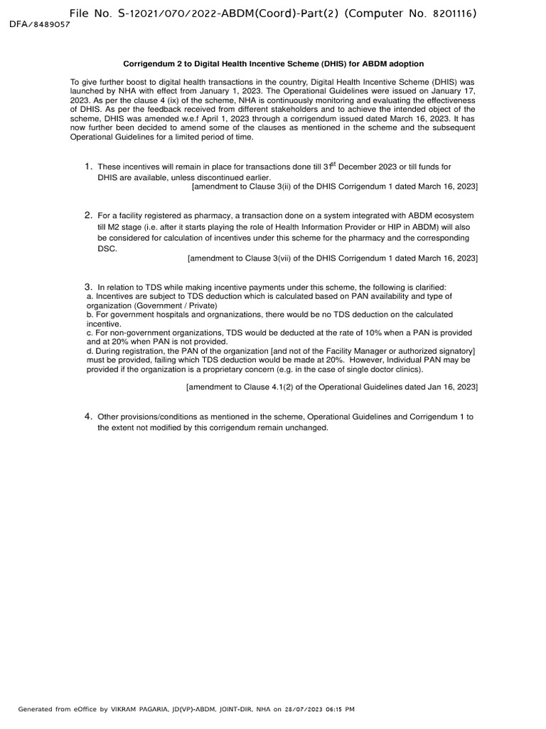 Corrigendum 2 To Digital Health Incentive Scheme (DHIS) For ABDM ...