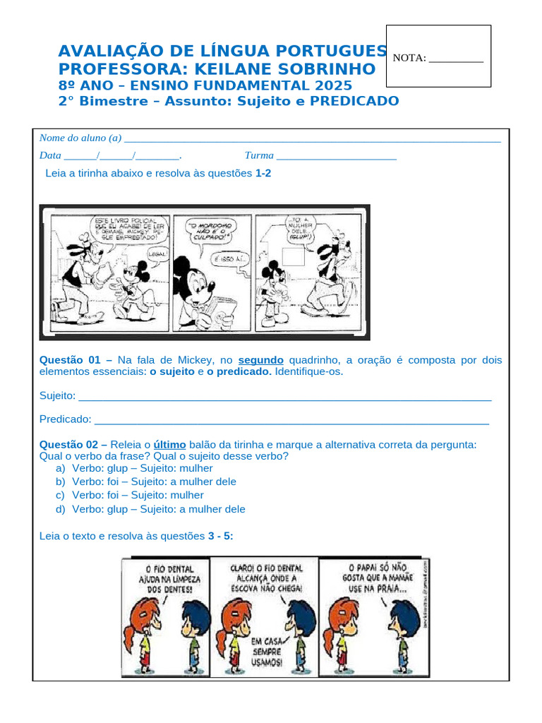 Sujeito e Predicado em Português | PDF | Assunto (gramática ...