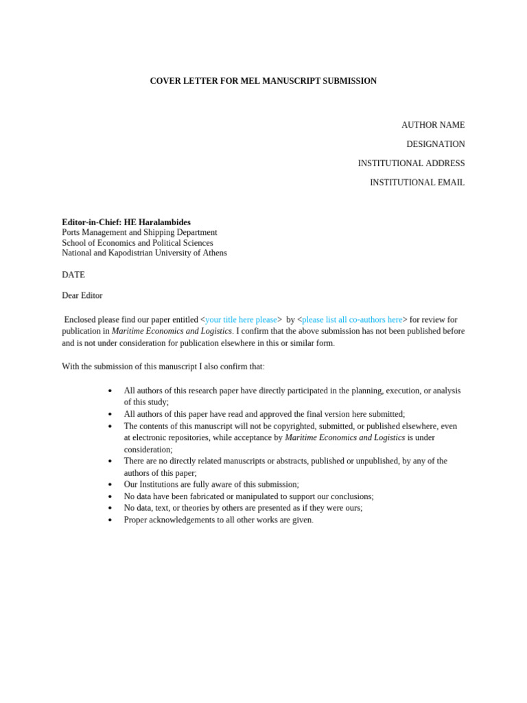 Cover Letter for Manuscript Submission | PDF | Science