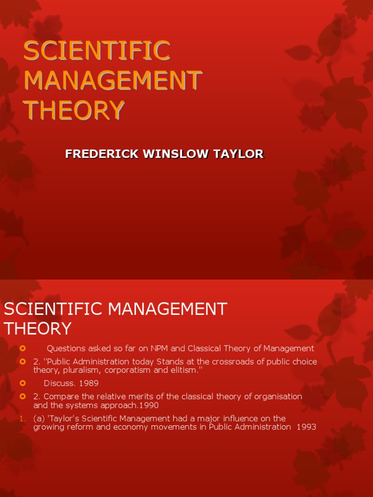 Taylor's Scientific Management Theory | PDF | Public Administration ...