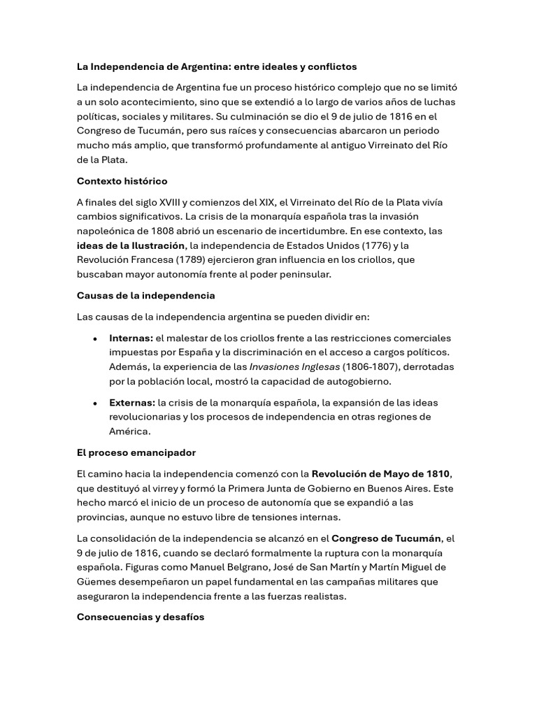 Independencia de Argentina: Causas y Consecuencias | PDF | Argentina ...