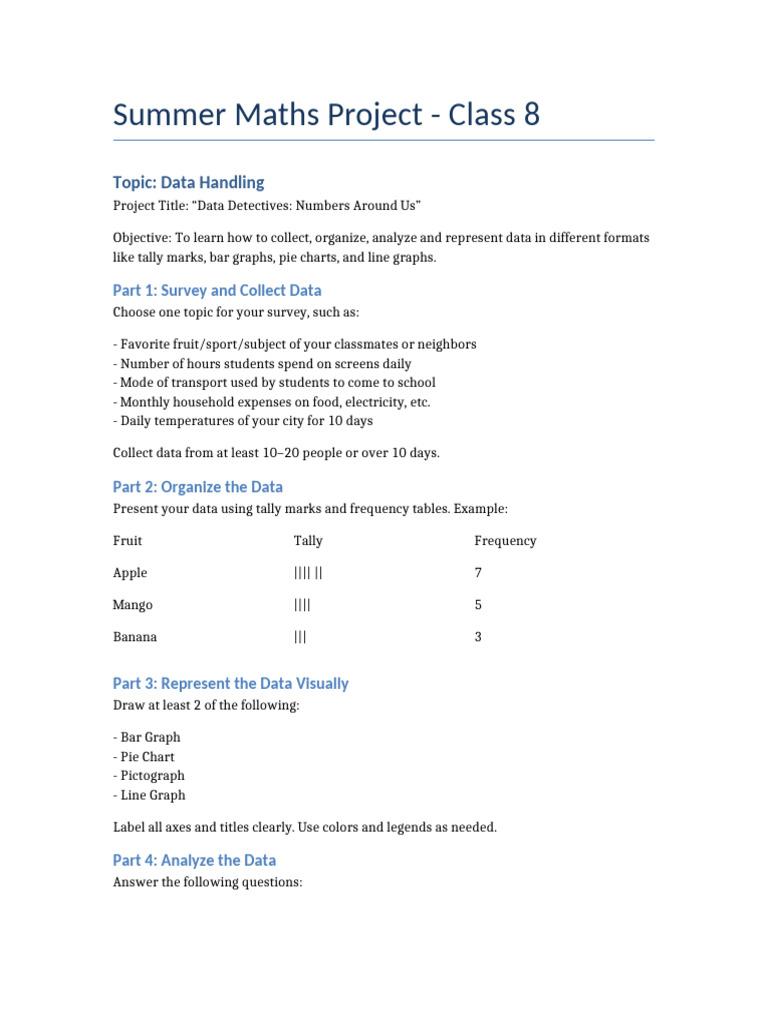 Class 8 Data Handling Project Guide | PDF