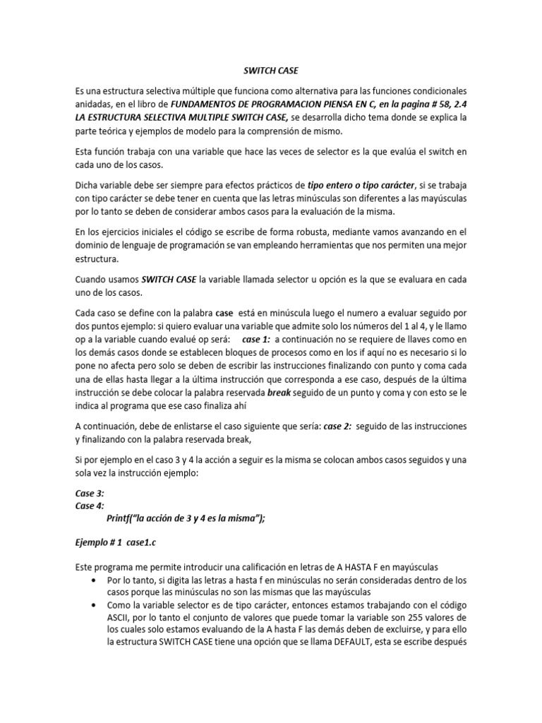 Estructura Switch Case en C | PDF | Lenguaje de programación | Ciencias ...
